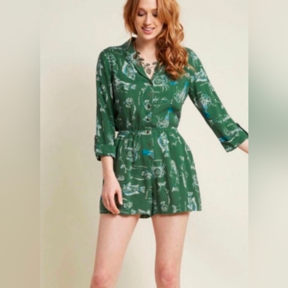 Modcloth Pants - Modcloth Nautical Fish Romper Jumpsuit Medium